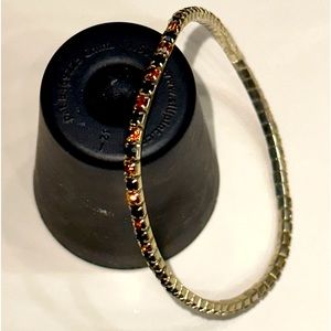 Red and blue anklet, gold tone metal stretch, bling sparkle, summer sexy